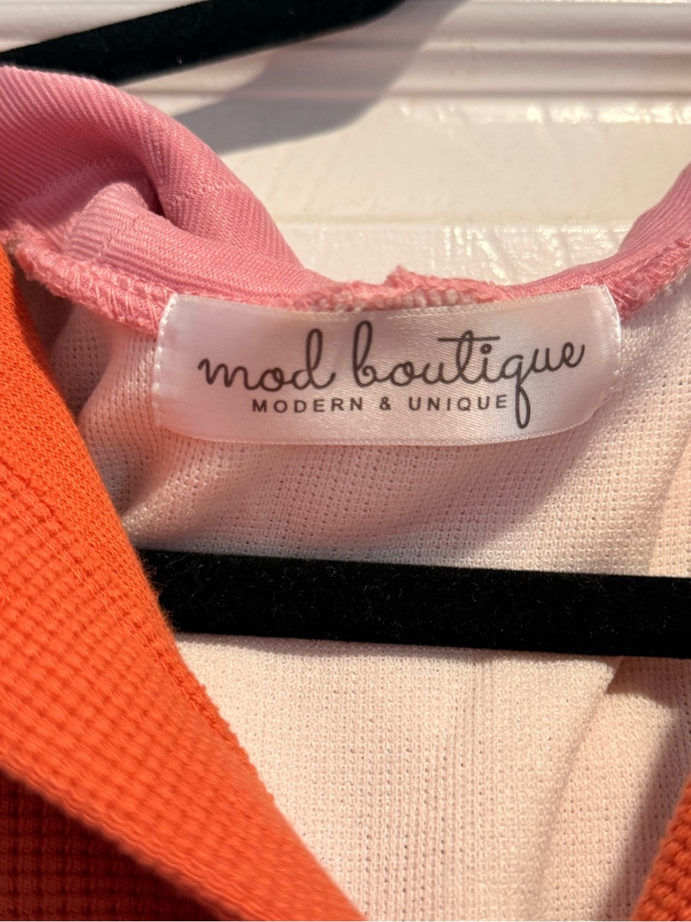 Colorblock Quilted Hooded Bomber Jacket in Pink, Orange & Cream - Picture 4 of 5